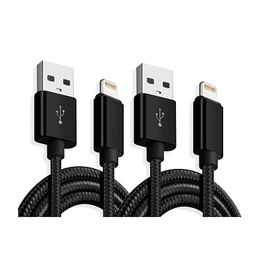 Evetane Lot de 2 câbles USB Lightning en nylon 2 m - Noir