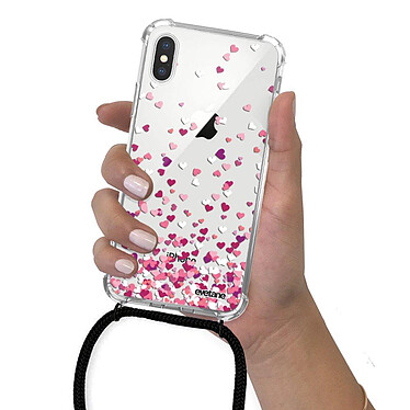 Evetane Coque cordon iPhone X/Xs noir Dessin Confettis De Coeur pas cher
