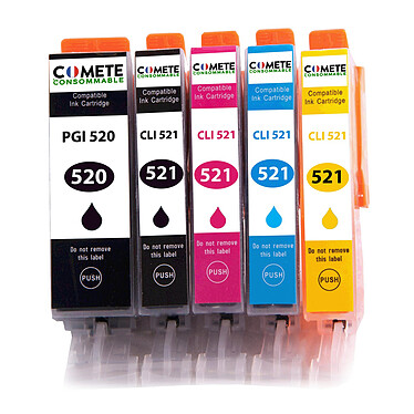 COMETE - 520 XL 521 XL - 5 Cartouches d'encre Compatibles 520XL 521XL pour imprimantes Canon PIXMA PGI-520 CLI-521