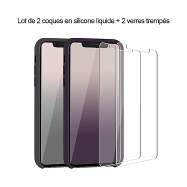 Acheter LaCoqueFrançaise Lot 2 Coques iPhone 11 Pro silicone liquide Gris et Aubergine + 2 vitres en verre trempé de protection