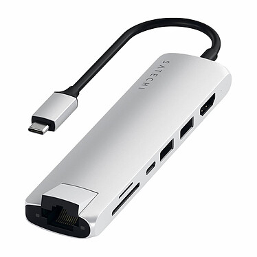 Satechi Hub USB C vers Ethernet, HDMI 4K, USB C, 2 USB, Lecteur carte Argent