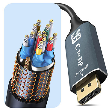 LinQ Câble Vidéo 8K USB type C vers DisplayPort Mâle Haute Résolution 1,8m  Noir pas cher