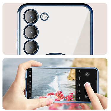 Avizar Coque MagSafe pour Samsung S23 silicone protection caméra Transparent / Bleu pas cher