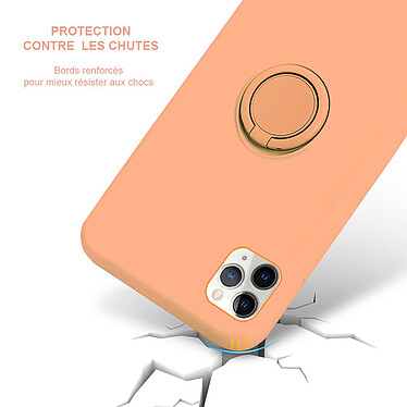 Evetane Coque iPhone 11 pro silicone liquide saumon ring et dragonne pas cher