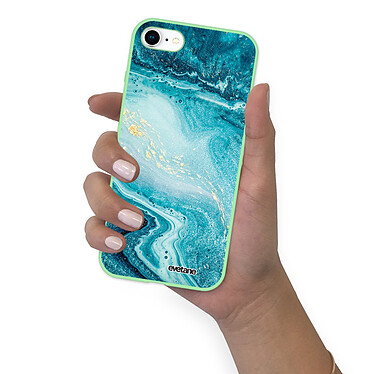 Evetane Coque iPhone 7/8/ iPhone SE 2020 Silicone Liquide Douce vert pâle Bleu Nacré Marbre pas cher