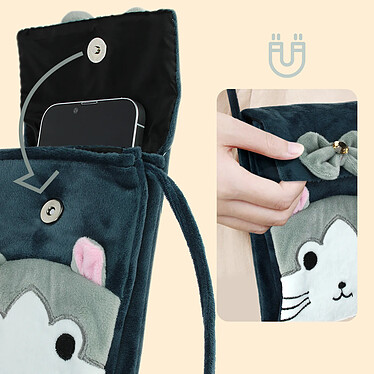 Avizar Pochette Bandoulière pour Smartphone en Tissu Design Chat  Gris et Rose pas cher