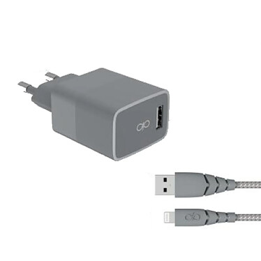 Force Power Chargeur maison 2.4A FastCharge + Câble Ultra-renforcé USB A/Lightning Gris