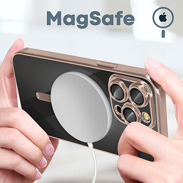 Avis Avizar Coque MagSafe pour iPhone 14 Pro Max Silicone Protection Caméra  Contour Chromé Rose Gold