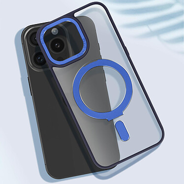 Avis Avizar Coque MagSafe pour iPhone 15 Pro Silicone Gel Anneau Fonction Support  Dos Givré Contour Bleu Marine