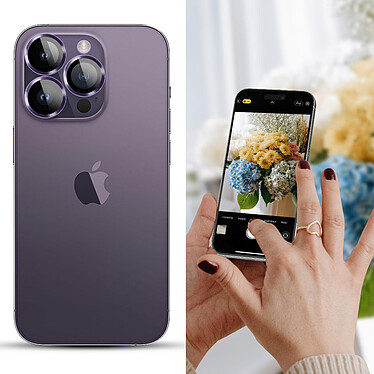 Avizar Film Caméra iPhone 14 Pro et 14 Pro Max Dureté 9H Contour Métal violet  Transparent pas cher