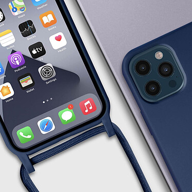 Avizar Coque Cordon pour iPhone 12 Pro Max Semi-rigide Lanière Tour du Cou 80cm  bleu pas cher