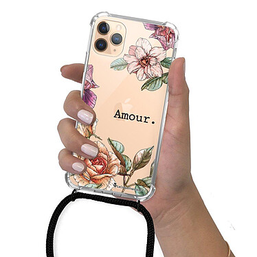 LaCoqueFrançaise Coque cordon iPhone 11 Pro Max Dessin Amour en fleurs pas cher