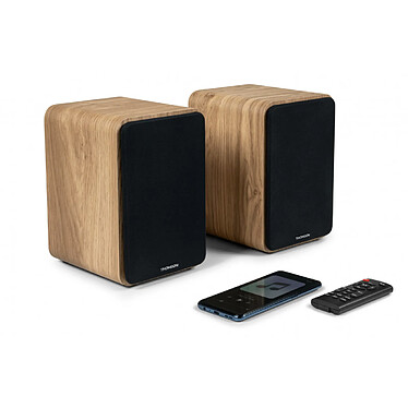 Thomson WS602DUO - Enceinte Bibliothèque Stéréo Bois Couleur Naturel avec Télécommande