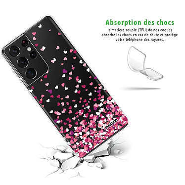 Avis Evetane Coque Samsung Galaxy S21 Ultra 5G silicone transparente Motif Confettis De Coeur ultra resistant