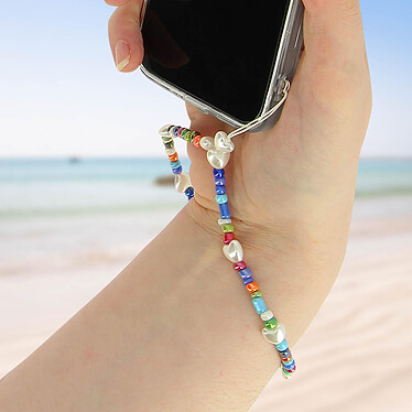 Avis Avizar Bijou de Téléphone Bracelet à Perles multicolores Cœurs Blancs Collection Summer