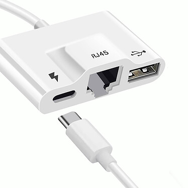 Avizar Adaptateur USB-C vers Ethernet et USB et USB C Design Compact Plug and Play  Blanc pas cher