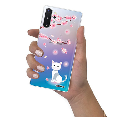 Evetane Coque Samsung Galaxy Note 10 Plus 360 intégrale transparente Motif Chat et Fleurs Tendance pas cher