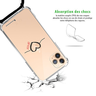 Avis LaCoqueFrançaise Coque cordon iPhone 11 Pro Max Dessin Coeur Noir Amour