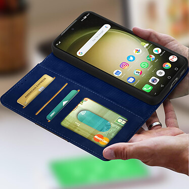 Avizar Étui pour Samsung Galaxy S23 Portefeuille et Support vidéo Simili cuir bicolore  bleu nuit pas cher