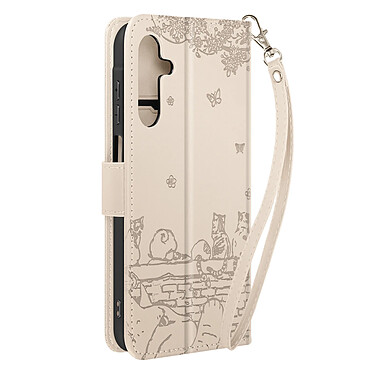 Avizar Etui Chat pour Samsung Galaxy A15 5G série Kawaii Cat Cover Blanc