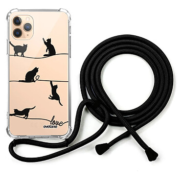 Evetane Coque cordon iPhone 11 Pro noir Dessin Chat Lignes