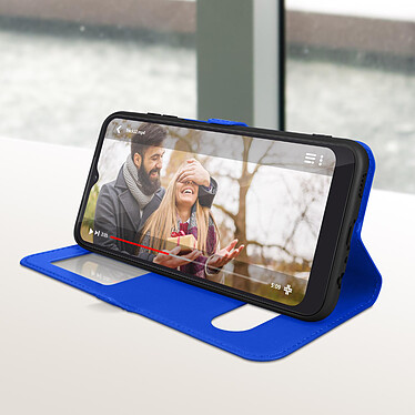 Acheter Avizar Housse Samsung Galaxy A03s et A02s avec Clapet Double Fenêtre Support Vidéo bleu