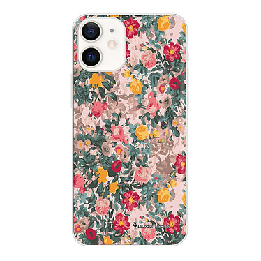 LaCoqueFrançaise Coque iPhone 12 mini silicone transparente Motif Fleurs Beige et Rose ultra resistant