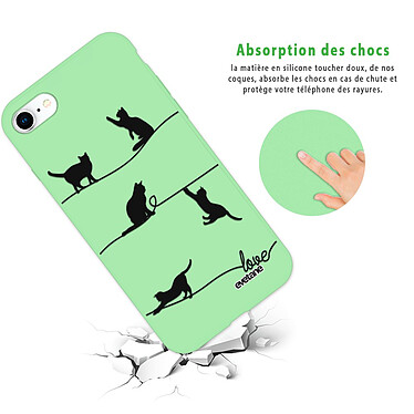 Avis Evetane Coque iPhone 7/8/ iPhone SE 2020 Silicone Liquide Douce vert pâle Chat Lignes