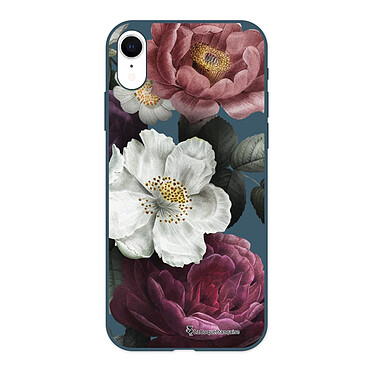 LaCoqueFrançaise Coque iPhone Xr Silicone Liquide Douce bleu nuit Fleurs roses