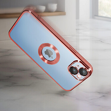Avis Avizar Coque iPhone 14 Silicone Souple Bloc Caméra Couvert  Transparent Contour rose Chromé