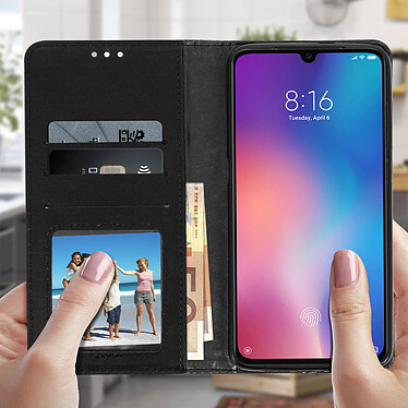 Avis Avizar Housse Xiaomi Mi 9 Etui Coque Effet Vieilli Porte-cartes Support - Noir