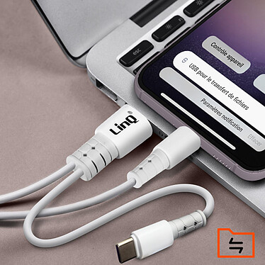 Avis LinQ Câble USB / USB-C vers USB-C 60W Charge et Synchro Longueur 1,2m  Blanc
