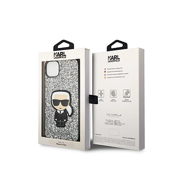 Avis Karl Lagerfeld Coque pour Apple iPhone 14 Plus Glitter Flakes Ikonik Argent