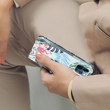 Avizar Étui Apple iPhone 12 Pro Max Porte-carte Support Motif Fleurs Tropicales – bleu pas cher