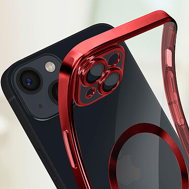 Avizar Coque MagSafe pour iPhone 13 Silicone Protection Caméra  Contour Chromé Rouge pas cher
