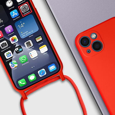 Avizar Coque Cordon pour Apple iPhone 13 Mini Semi-rigide Lanière Tour du Cou 80cm  rouge pas cher
