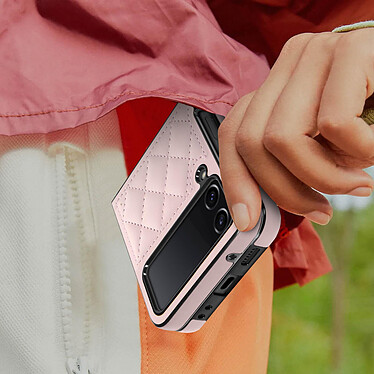 Avizar Coque pour Samsung Z Flip 4 Rhombique Rigide Série Rhombus Chic  rose poudré pas cher