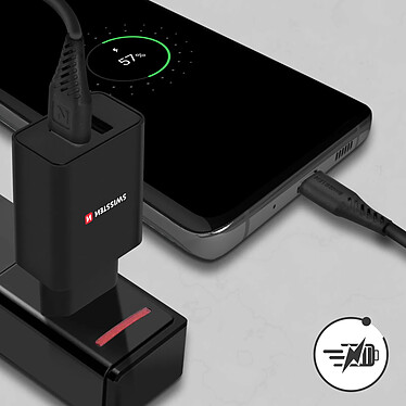 Swissten Chargeur Secteur Double USB 2.1A Smart IC + Câble USB-C  Noir pas cher