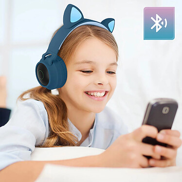 Avis Casque Audio Bluetooth Design Oreilles Chat Animation lumineuse 12h - bleu nuit