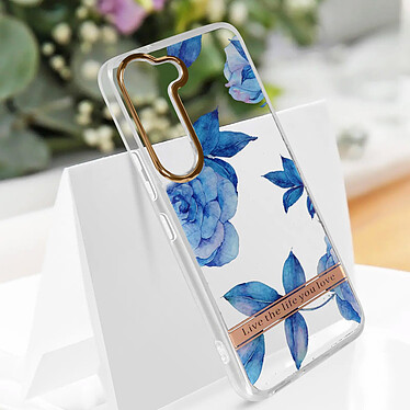 Avizar Coque pour Samsung Galaxy S23 Dos Rigide Contour Souple Design Fleurs  Bleues pas cher