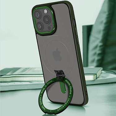 Avizar Coque MagSafe pour iPhone 15 Pro Silicone Gel Anneau Fonction Support  Dos Givré Contour Vert pas cher
