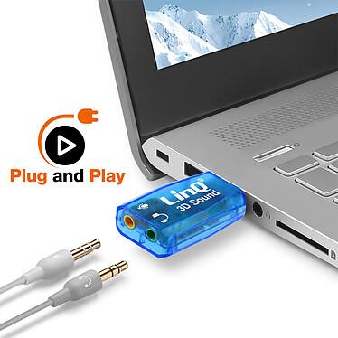 LinQ Carte Son Externe USB vers 2 Jack 3.5mm Audio Microphone Surround 5.1  Bleu pas cher