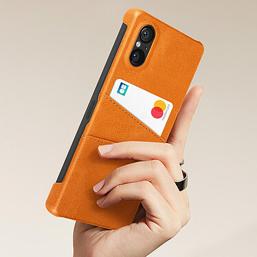 Acheter Avizar Coque pour Sony Xperia 5 V Porte-Cartes Rigide revêtement Simili Cuir  Orange