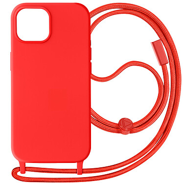 Avizar Coque Cordon pour iPhone 15 Plus Semi-Rigide Lanière Tour du Cou 80cm  Rouge
