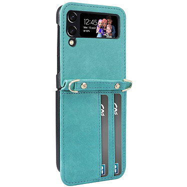 Avizar Coque pour Samsung Z Flip 4 Cuir Porte cartes Bandoulière  Versatile Case turquoise