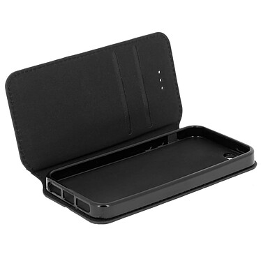 Avizar Housse Etui Folio Portefeuille Apple iPhone SE, 5S, 5 - Noir Clapet Aimanté
