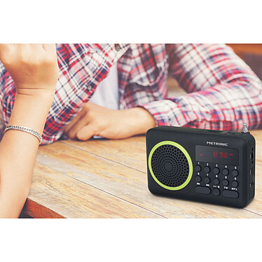 Metronic 477202 - Radio portable FM MP3 avec ports USB/micro SD - noir et vert