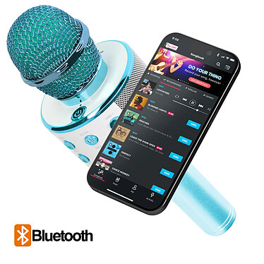 Avis Avizar Micro Karaoké Bluetooth Haut-parleur intégré Boutons Multifonctions Bleu Clair