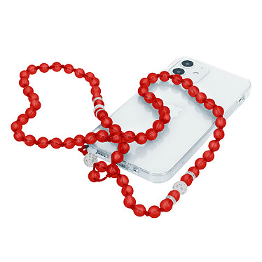 Avizar Bijou de Téléphone Bracelet à Perles Rondes Collection Glam rouge Translucide