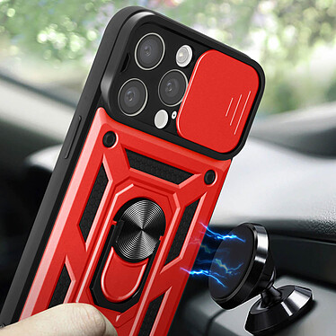 Avizar Coque Antichoc pour iPhone 15 Pro Max Cache Caméra Coulissant Bague rouge pas cher